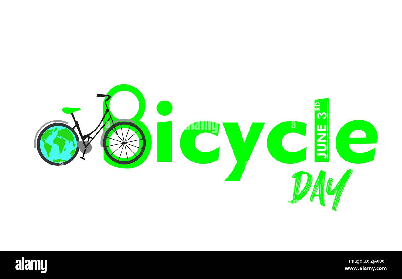 3rd giugno modello della Giornata Mondiale della bicicletta per banner, biglietti d'auguri, Logo, Mnemonic, Symbol, Illustrazione della progettazione di icone, etichette, banner o poster Illustrazione Vettoriale
