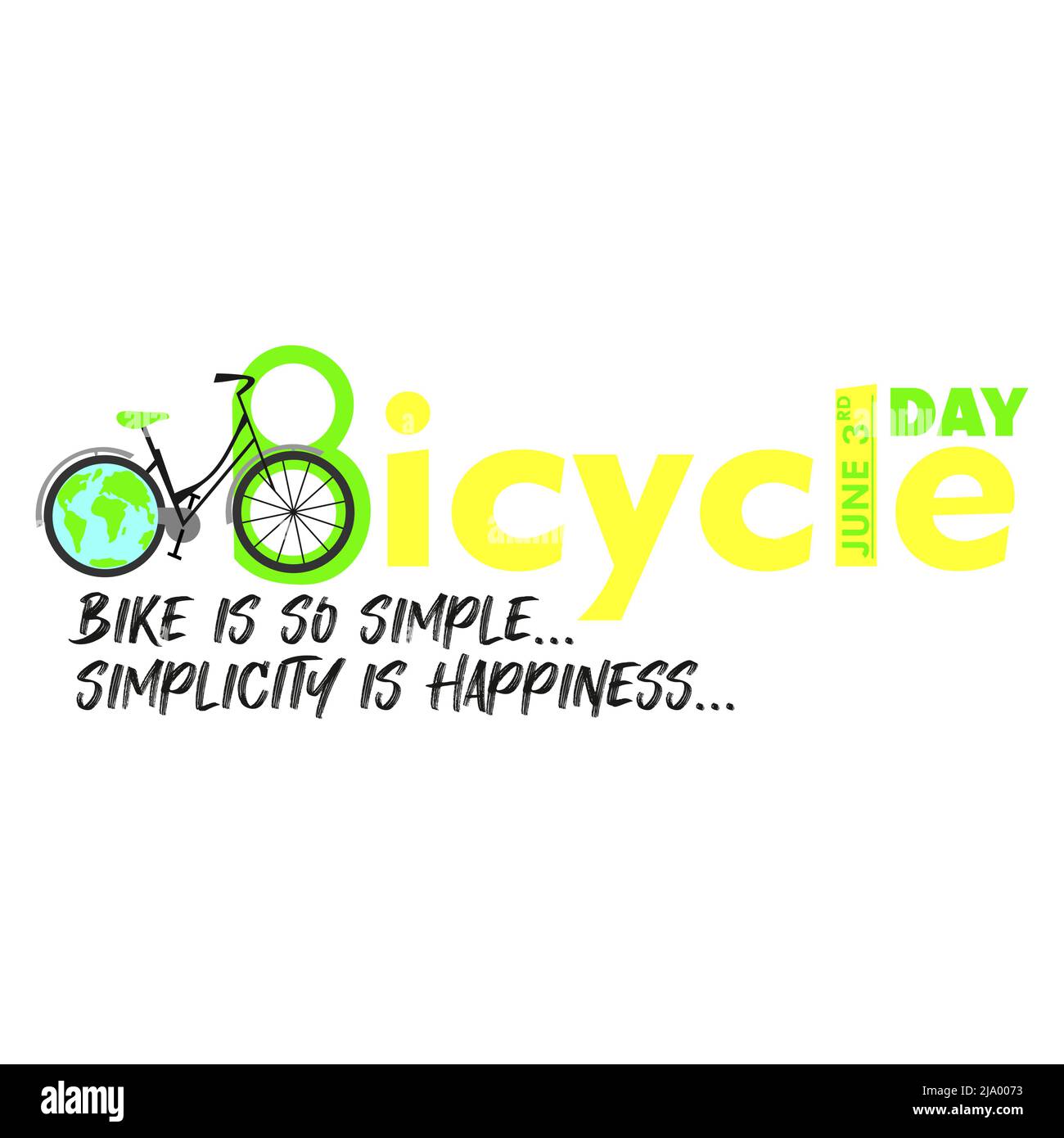 3rd giugno modello della Giornata Mondiale della bicicletta per banner, biglietti d'auguri, Logo, Mnemonic, Symbol, Illustrazione della progettazione di icone, etichette, banner o poster Illustrazione Vettoriale