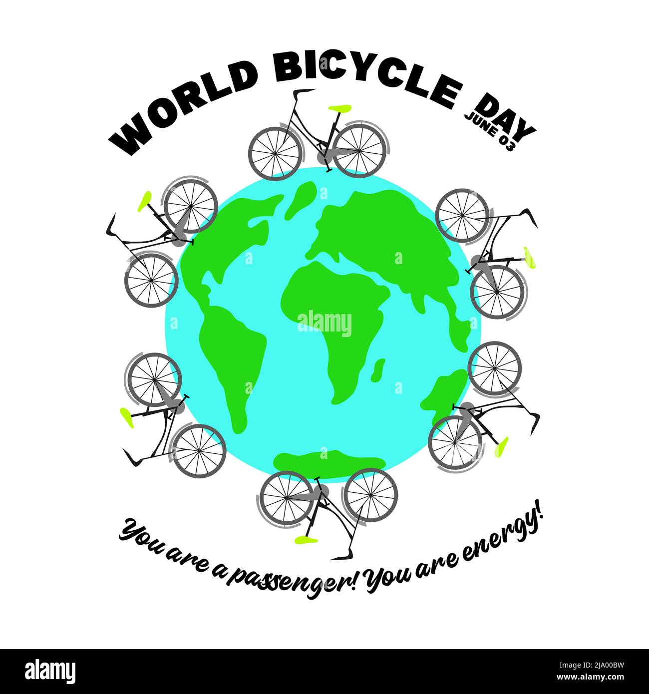 3rd giugno modello della Giornata Mondiale della bicicletta per banner, biglietti d'auguri, Logo, Mnemonic, Symbol, Illustrazione della progettazione di icone, etichette, banner o poster Illustrazione Vettoriale
