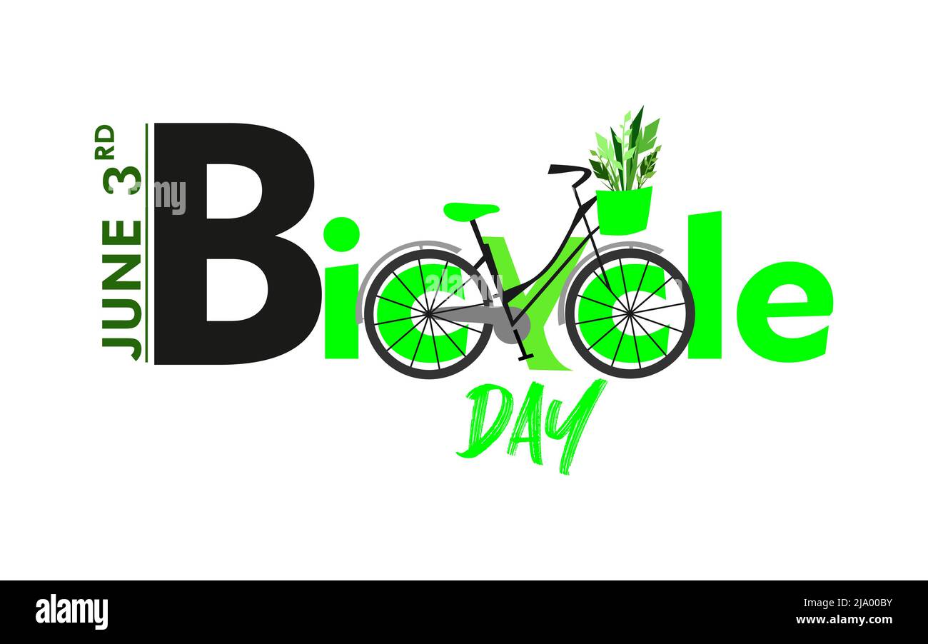 3rd giugno modello della Giornata Mondiale della bicicletta per banner, biglietti d'auguri, Logo, Mnemonic, Symbol, Illustrazione della progettazione di icone, etichette, banner o poster Illustrazione Vettoriale