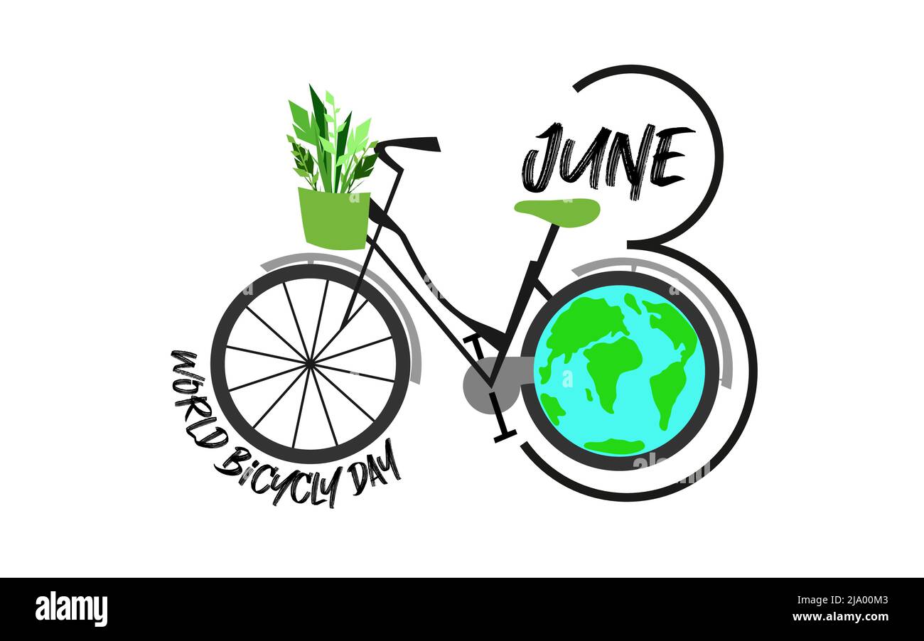 3rd giugno modello della Giornata Mondiale della bicicletta per banner, biglietti d'auguri, Logo, Mnemonic, Symbol, Illustrazione della progettazione di icone, etichette, banner o poster Illustrazione Vettoriale