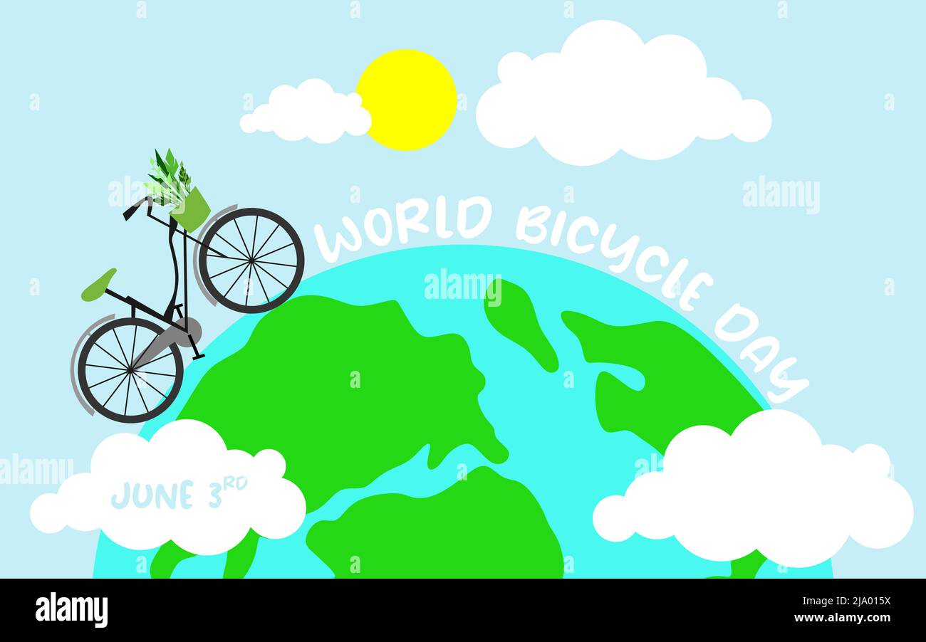 3rd giugno modello della Giornata Mondiale della bicicletta per banner, biglietti d'auguri, Logo, Mnemonic, Symbol, Illustrazione della progettazione di icone, etichette, banner o poster Illustrazione Vettoriale