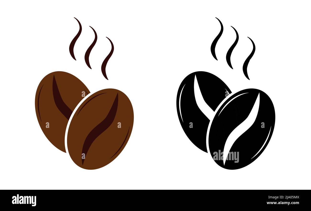 Logo in chicchi di caffè marroni con icona di illustrazione vettoriale del flusso di aroma delizioso Illustrazione Vettoriale