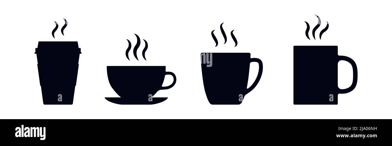 Caffè o tazza bevande calde collezione di icone vettoriali Illustrazione Vettoriale