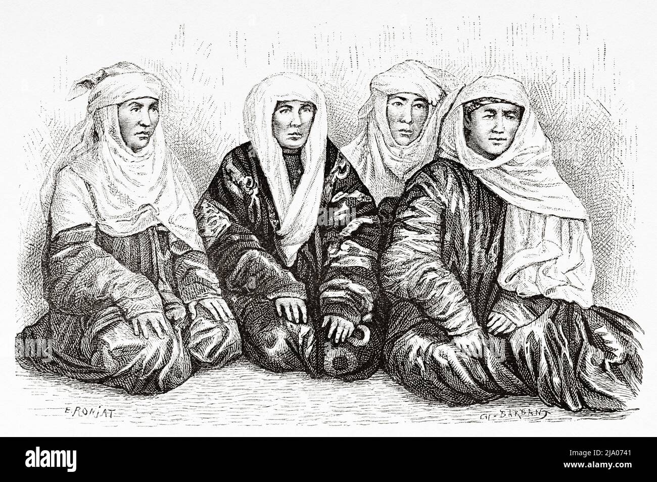 Donne turche. Uzbekistan, Asia centrale. Da Orenburg a Samarcanda 1876-1878 di Madame Marie Ujfalvy-Bourdon, le Tour du Monde 1879 Foto Stock