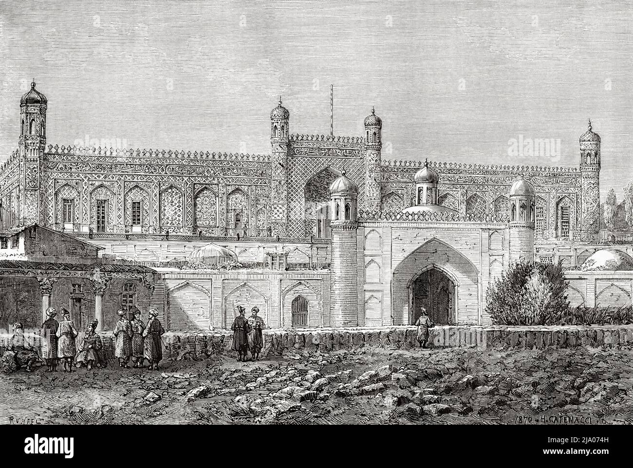 Khudayar Khan Palace, Kokand, regione di Faggana. Uzbekistan, Asia centrale. Da Orenburg a Samarcanda 1876-1878 di Madame Marie Ujfalvy-Bourdon, le Tour du Monde 1879 Foto Stock