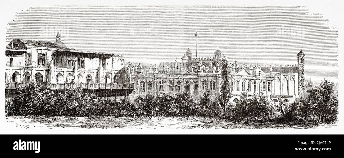Khudayar Khan Palace, Kokand, regione di Faggana. Uzbekistan, Asia centrale. Da Orenburg a Samarcanda 1876-1878 di Madame Marie Ujfalvy-Bourdon, le Tour du Monde 1879 Foto Stock