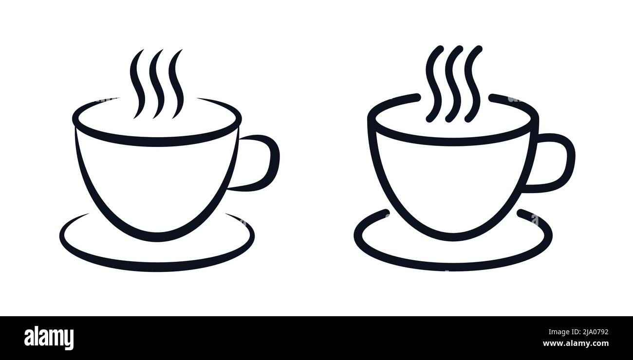 Tazza di caffè caldo tè o altra bevanda calda vettore illustrazione linea icona arte Illustrazione Vettoriale