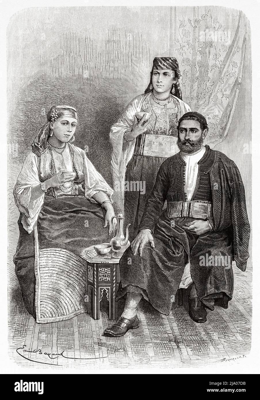 Uomini e donne ebrei di Tangeri, Marocco. Nord dell'Africa. Marocco di Edmondo de Amicis 1875. Le Tour du Monde 1879 Foto Stock