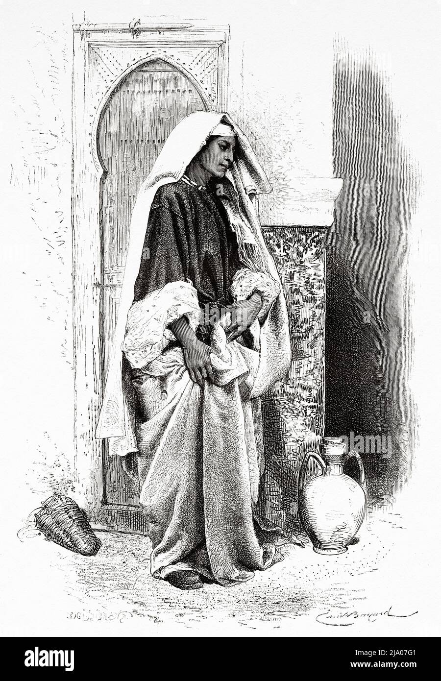 Donna araba nella città marocchina di Tangeri, Marocco. Nord dell'Africa. Marocco di Edmondo de Amicis 1875. Le Tour du Monde 1879 Foto Stock