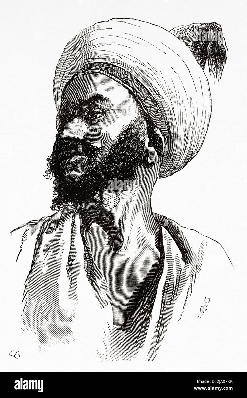 Ritratto di un uomo arabo, Marocco. Nord dell'Africa. Marocco di Edmondo de Amicis 1875. Le Tour du Monde 1879 Foto Stock