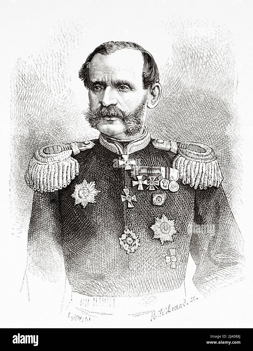 Gerasim Alexeyevich Kolpakovsky (1819-1896) Generale dell'esercito russo. Russia. Da Orenburg a Samarcanda 1876-1878 di Madame Marie Ujfalvy-Bourdon, le Tour du Monde 1879 Foto Stock