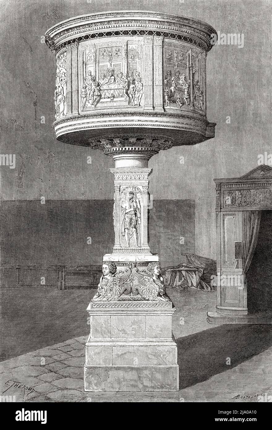Pulpito di Rossellini e Mino da Fiesole. Cattedrale di Santo Stefano a Prato, Toscana, Centro Italia. Europa. Città piccole e grandi Arti in Toscana di Henri Belle 1871. Le Tour du Monde 1879 Foto Stock Pulpito di Rossellini e Mino da Fiesole. Cattedrale di Santo Stefano a Prato, Toscana, Centro Italia. Europa. Città piccole e grandi Arti in Toscana di Henri Belle 1871. Le Tour du Monde 1879 Foto Stock