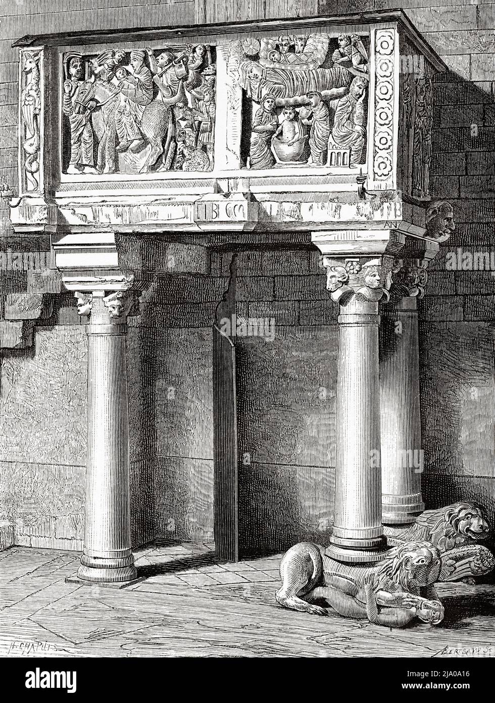 Pulpito nell'Oratorio di San Michele a Groppoli, Pistoia. Toscana, Italia centrale. Europa. Città piccole e grandi Arti in Toscana di Henri Belle 1871. Le Tour du Monde 1879 Foto Stock Pulpito nell'Oratorio di San Michele a Groppoli, Pistoia. Toscana, Italia centrale. Europa. Città piccole e grandi Arti in Toscana di Henri Belle 1871. Le Tour du Monde 1879 Foto Stock