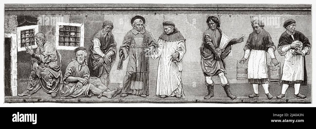 Visita i prigionieri. Bassorilievo in terracotta smaltata di della Robbia. Ospedale del ceppo, Pistoia. Toscana, Italia centrale. Europa. Città piccole e grandi Arti in Toscana di Henri Belle 1871. Le Tour du Monde 1879 Foto Stock Visita i prigionieri. Bassorilievo in terracotta smaltata di della Robbia. Ospedale del ceppo, Pistoia. Toscana, Italia centrale. Europa. Città piccole e grandi Arti in Toscana di Henri Belle 1871. Le Tour du Monde 1879 Foto Stock