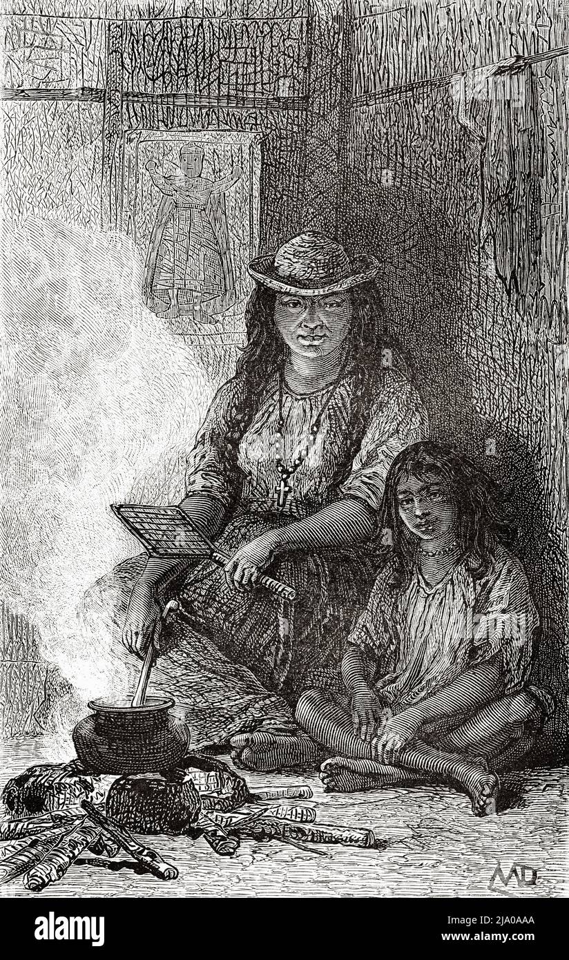 Madre indigena nativa e figlia di Casapamba. Dipartimento di Nariño, Colombia, Sud America. Viaggio attraverso l'America equinoziale 1875-1876 da Edward Francois Andre. Le Tour du Monde 1879 Foto Stock