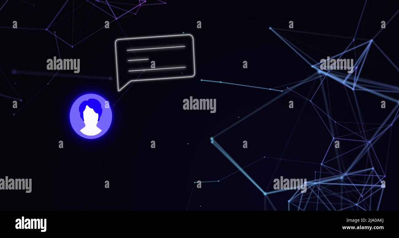 Immagine delle costellazioni e degli avvisi sui social media con l'icona dell'utente su sfondo nero Foto Stock