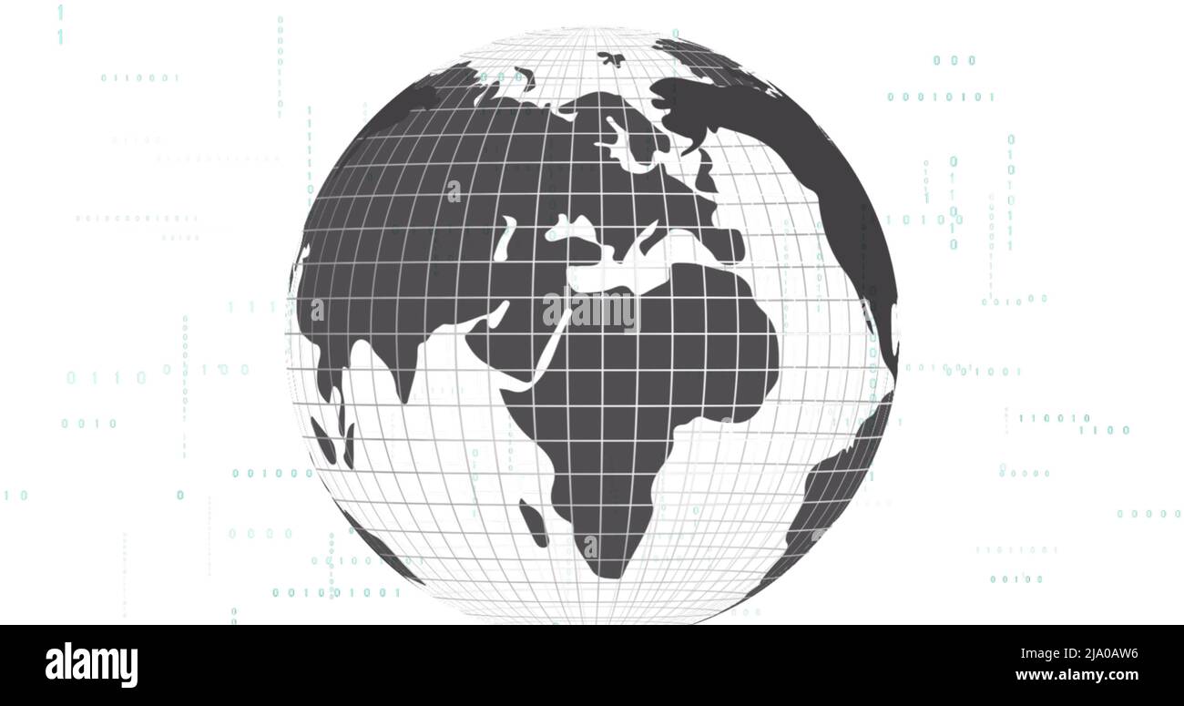Immagine dell'elaborazione dei dati e del globo su sfondo bianco Foto Stock