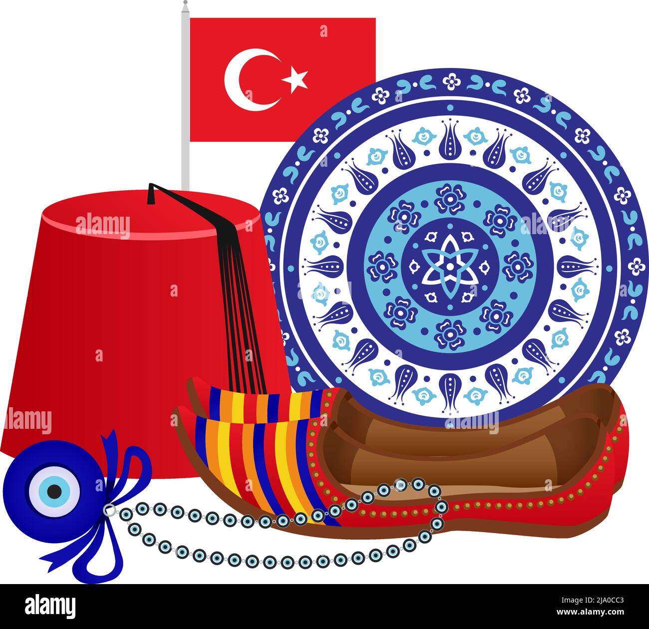 Istanbul turchia turismo composizione di viaggio con immagini isolate di simboli tradizionali turchi illustrazione vettoriale Illustrazione Vettoriale