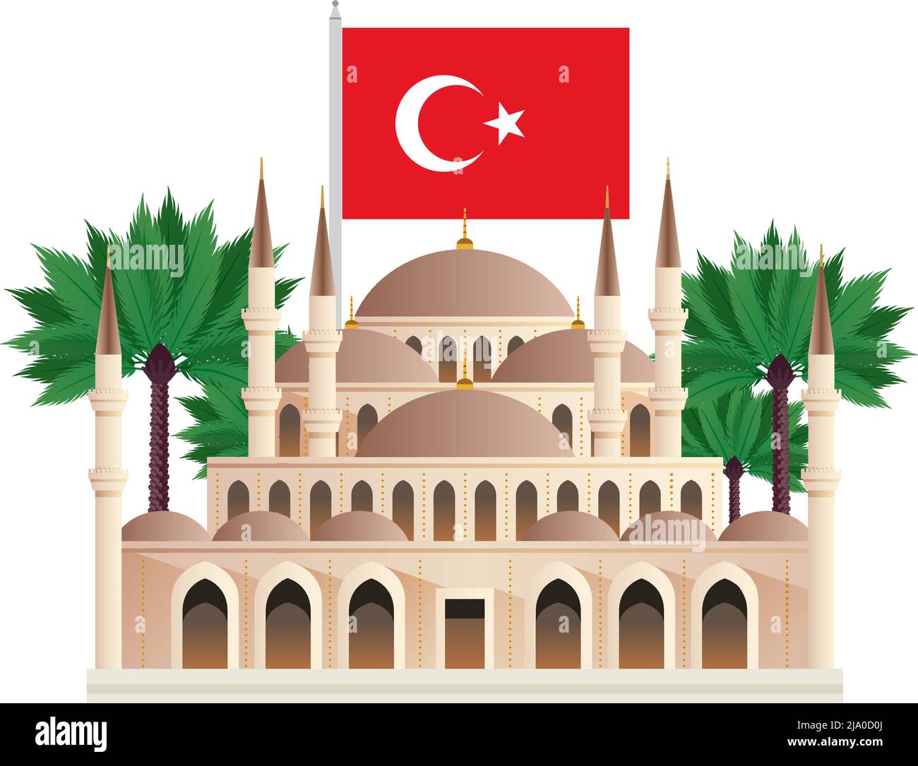 Istanbul turchia turismo composizione di viaggio con immagini isolate di edifici storici con bandiera turca illustrazione vettoriale Illustrazione Vettoriale