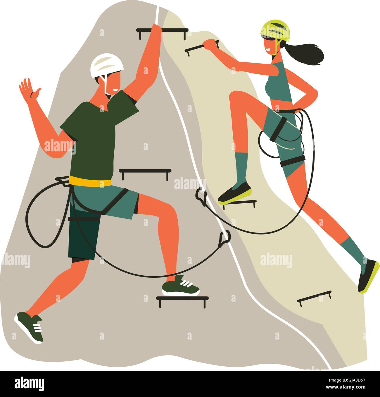 Composizione escursionistica di persone con attrezzatura di alpinismo salire sulla scogliera vettore illustrazione Illustrazione Vettoriale