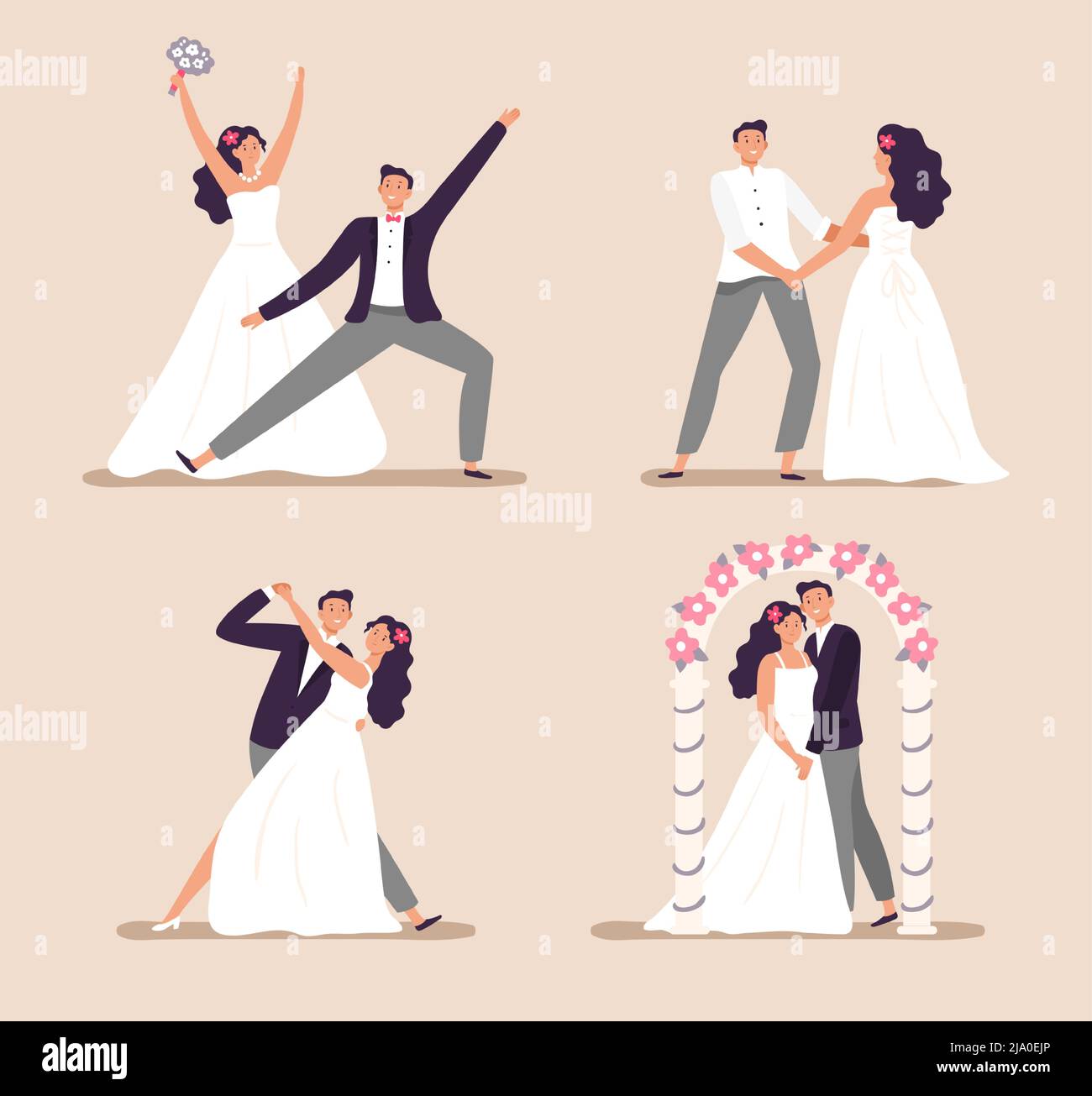 Matrimonio coppie uomo donna danza e celebrazione Illustrazione Vettoriale