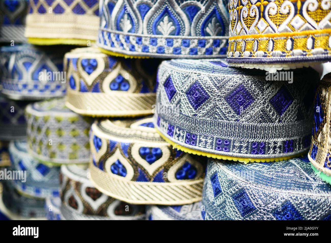 collezione di cappelli cranici per uomini musulmani Foto Stock