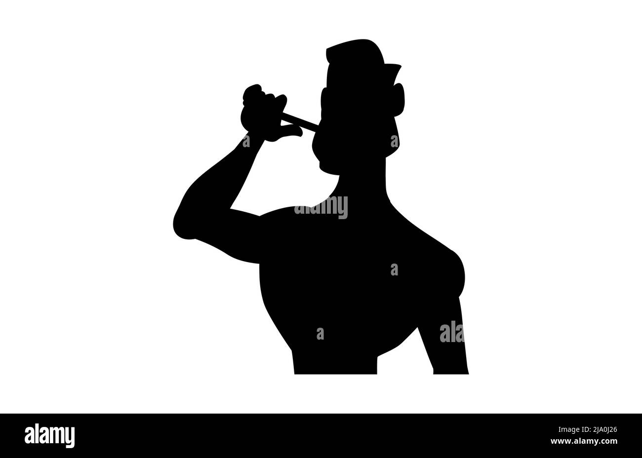 Silhouette nera di un uomo cartoon che spazzolano i denti Illustrazione Vettoriale