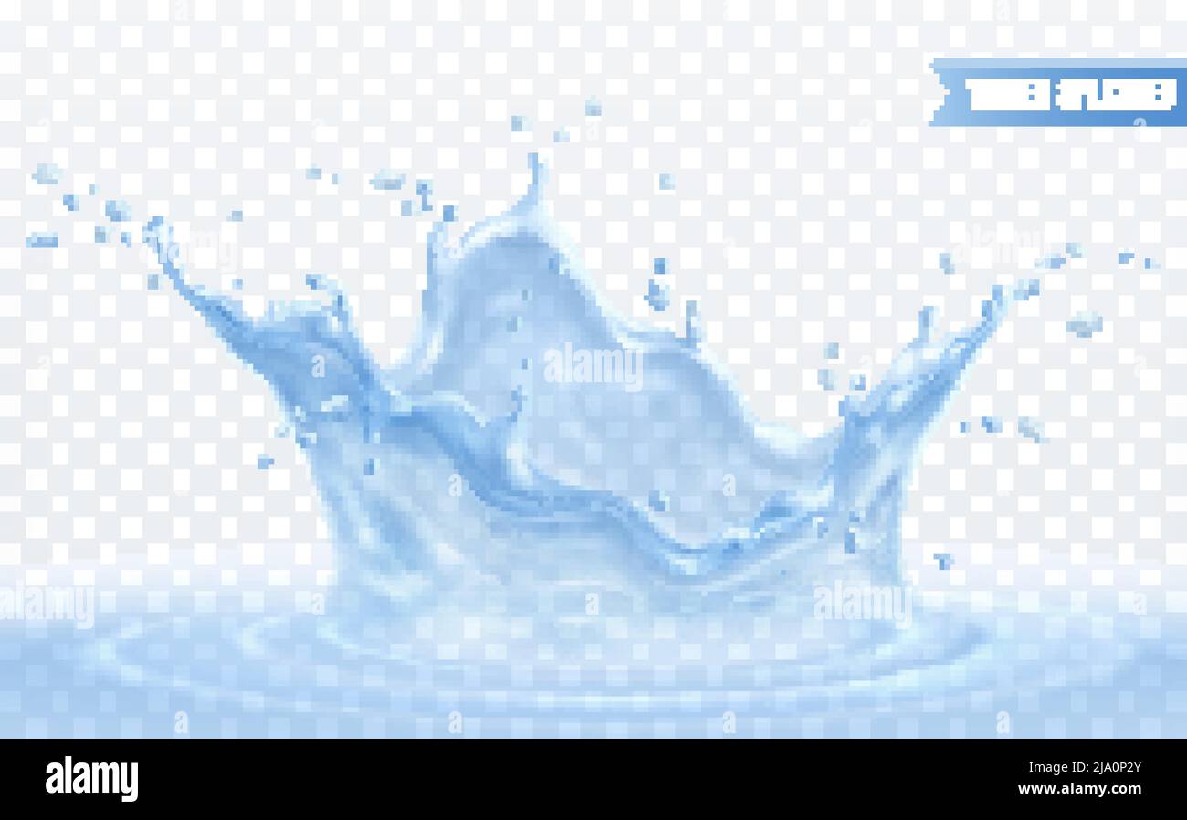 Spruzzi d'acqua composizione realistica su sfondo trasparente con visualizzazione dettagliata delle gocce di liquido e dell'illustrazione vettoriale delle increspature d'acqua Illustrazione Vettoriale