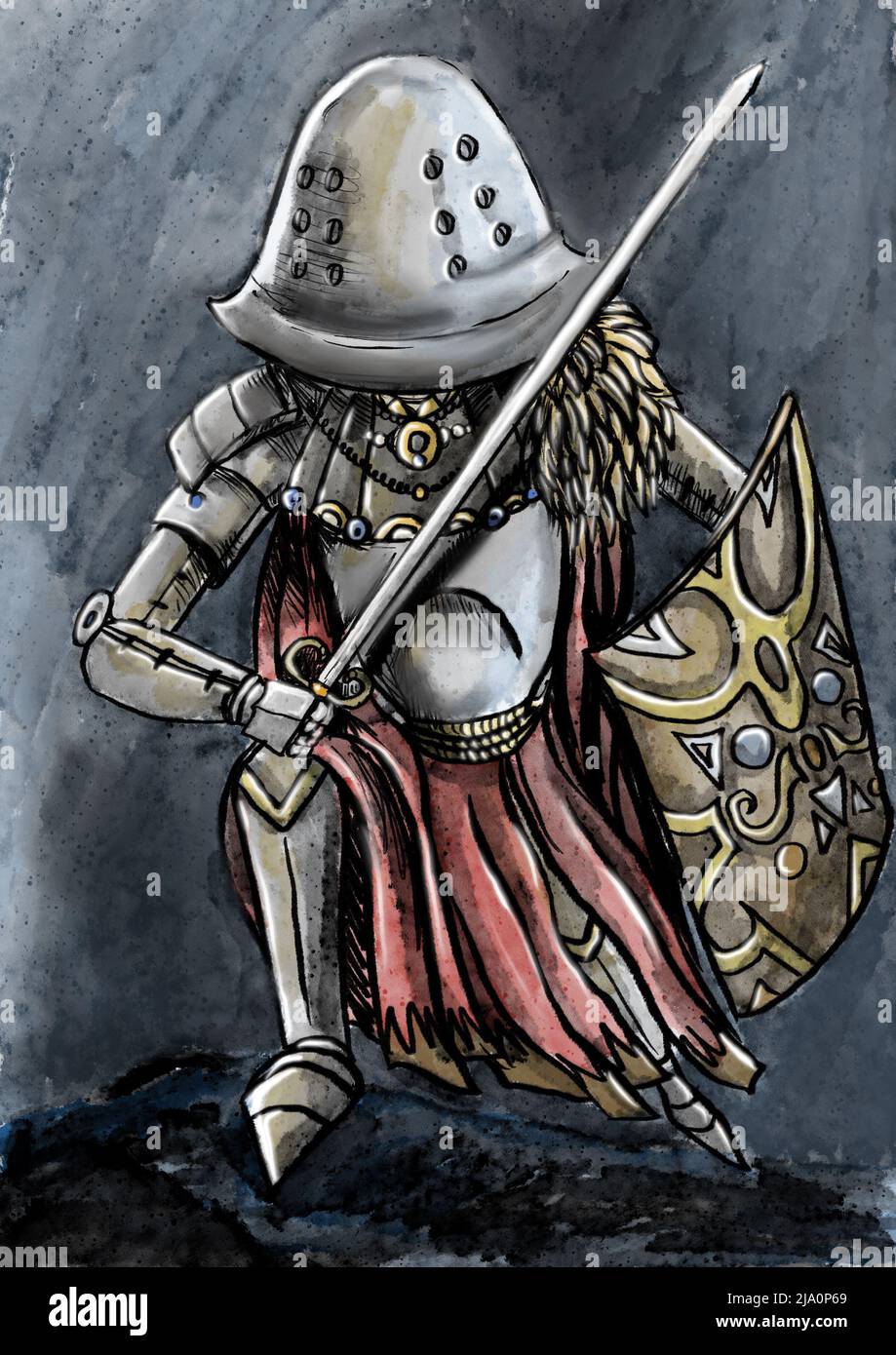 arte dell'illustrazione del personaggio di fantasia del cavaliere medievale Foto Stock