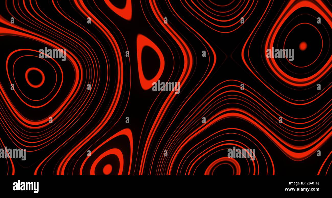 Immagine di più forme di liquido rosso incandescente che ondolano e scorrono senza intoppi Foto Stock