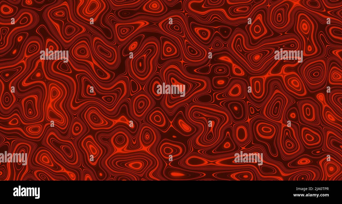 Immagine di più forme di liquido rosso incandescente che ondolano e scorrono senza intoppi Foto Stock