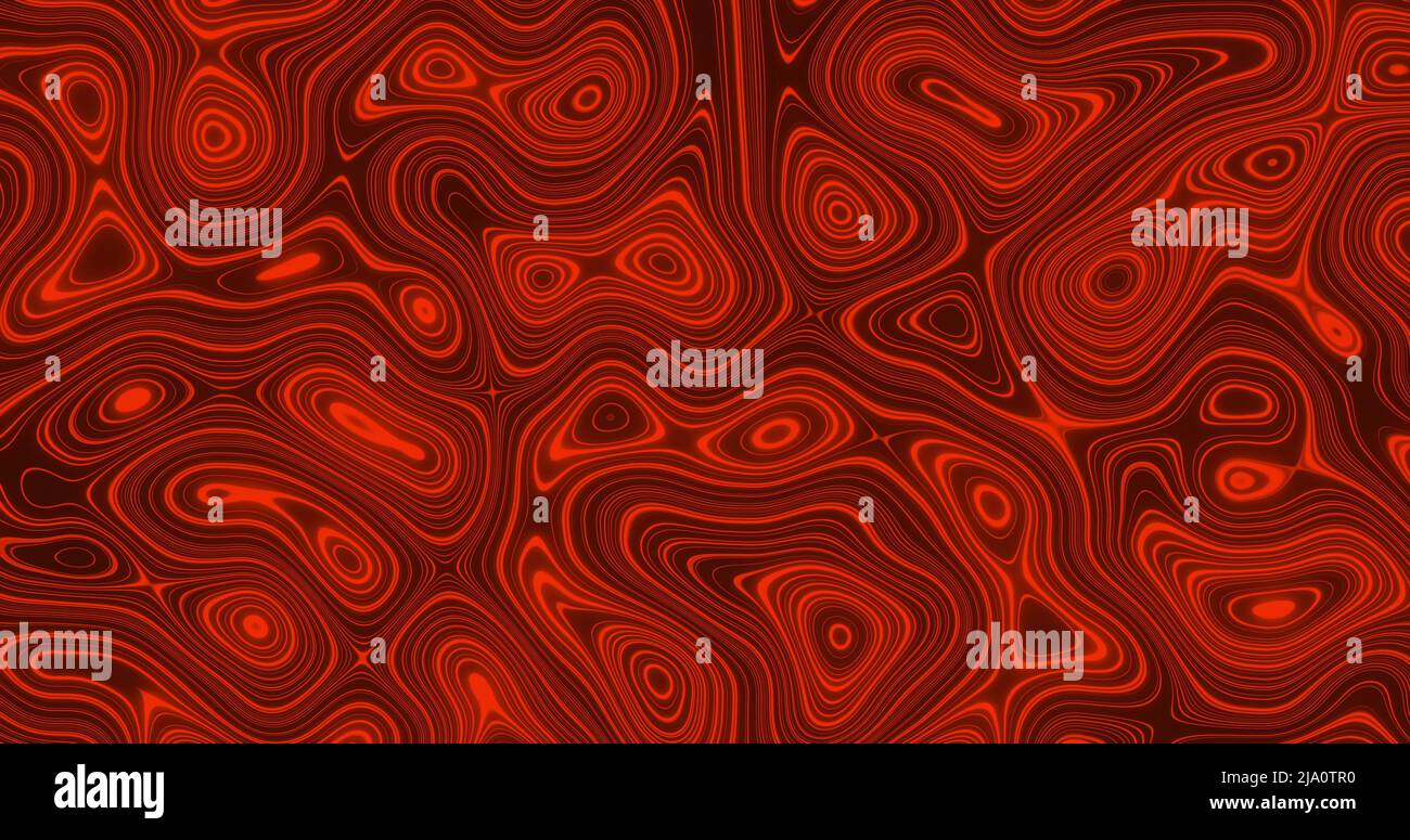 Immagine di più forme di liquido rosso incandescente che ondolano e scorrono senza intoppi Foto Stock