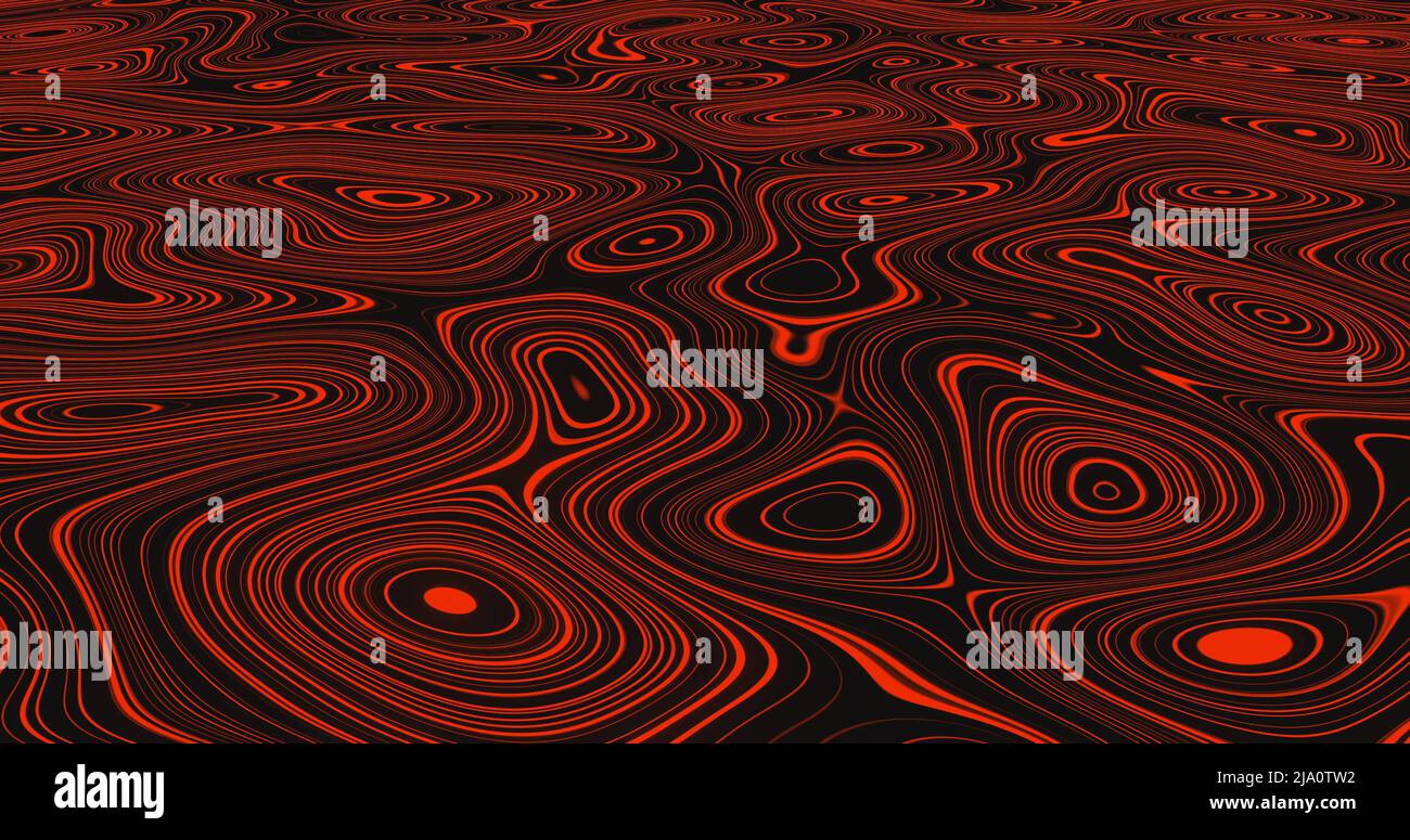 Immagine di più forme di liquido rosso incandescente che ondolano e scorrono senza intoppi Foto Stock