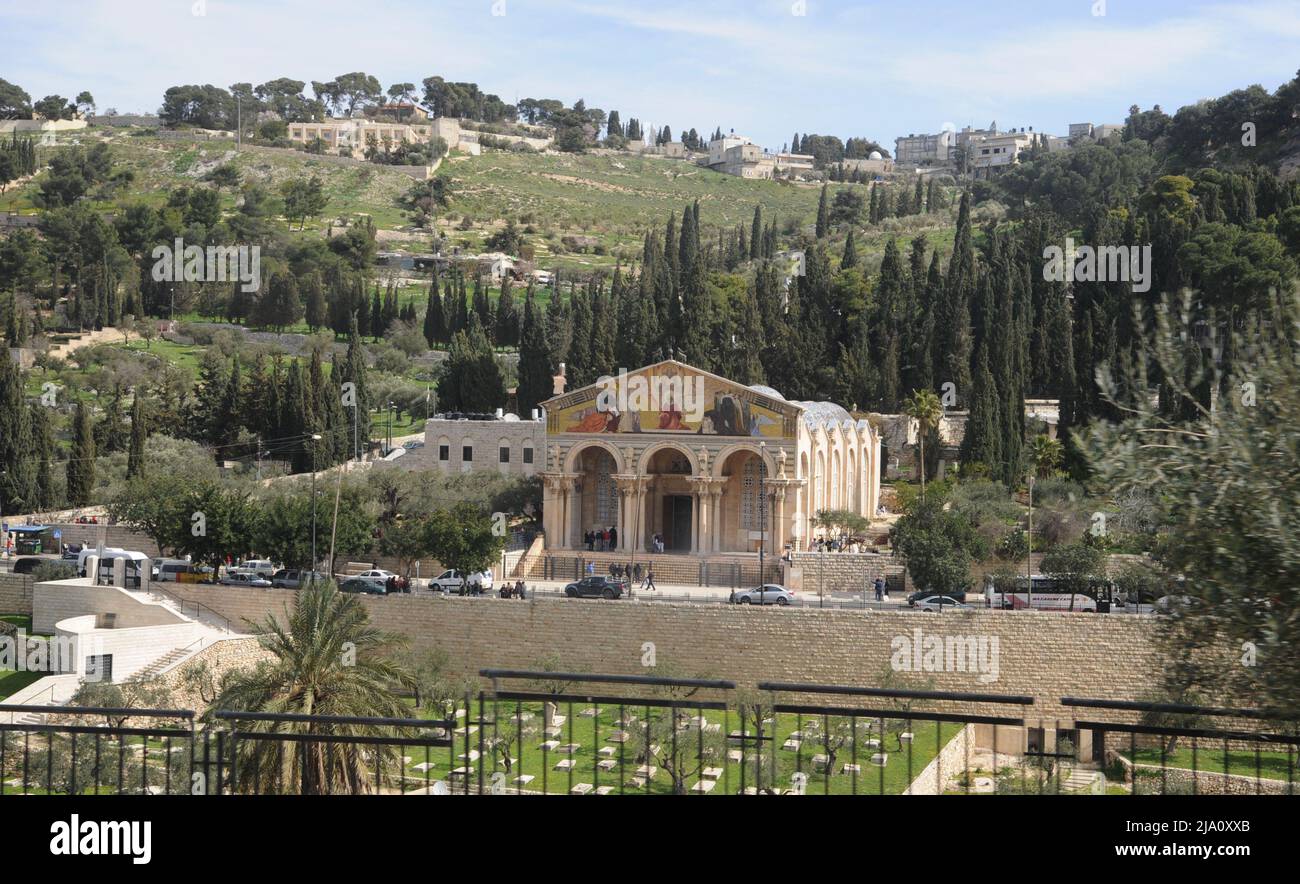 Vista sul giardino del Getsemani, Gerusalemme, Israele Foto Stock