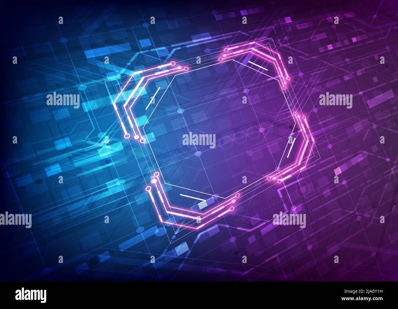 Astratta prospettiva hardware e software background. Scheda a circuito stampato, processore chip, scheda madre e programmatore di codice. Ingegnere informatico hi-tech. Pixel Illustrazione Vettoriale