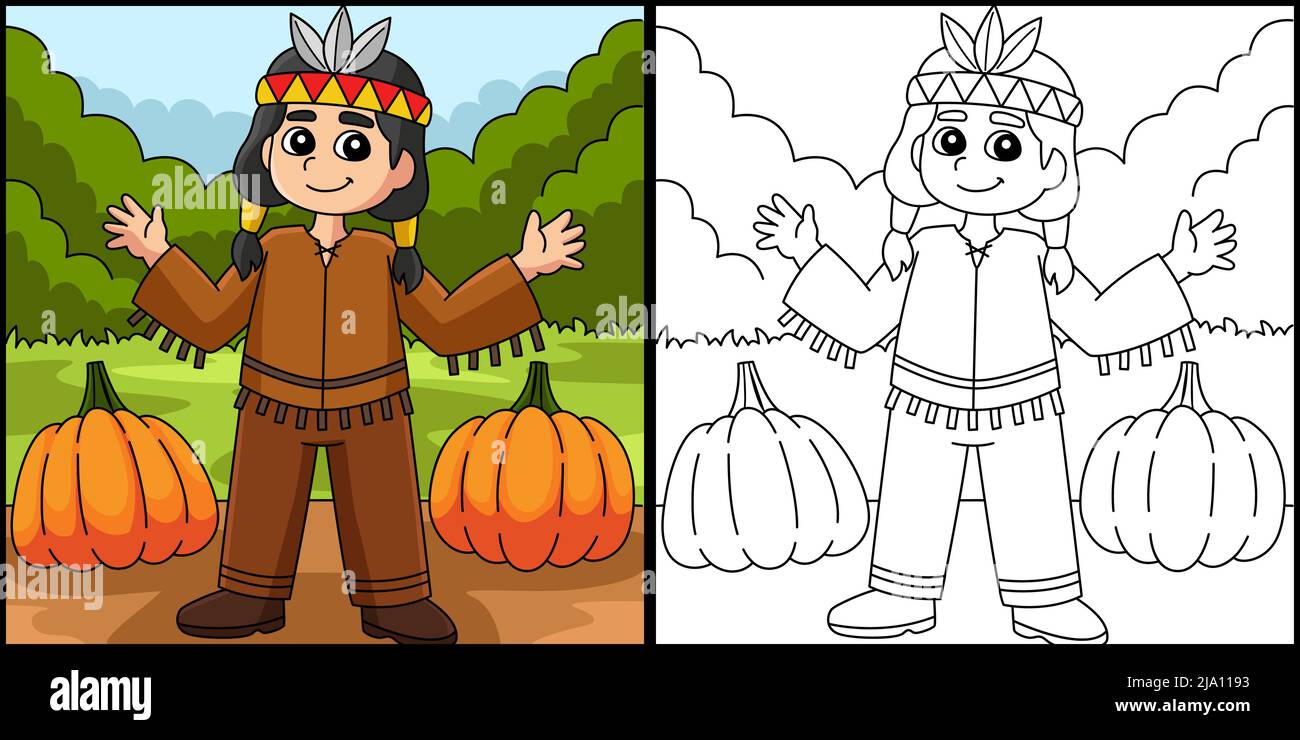 Illustrazione di Thanksgiving Native American Boy Illustrazione Vettoriale