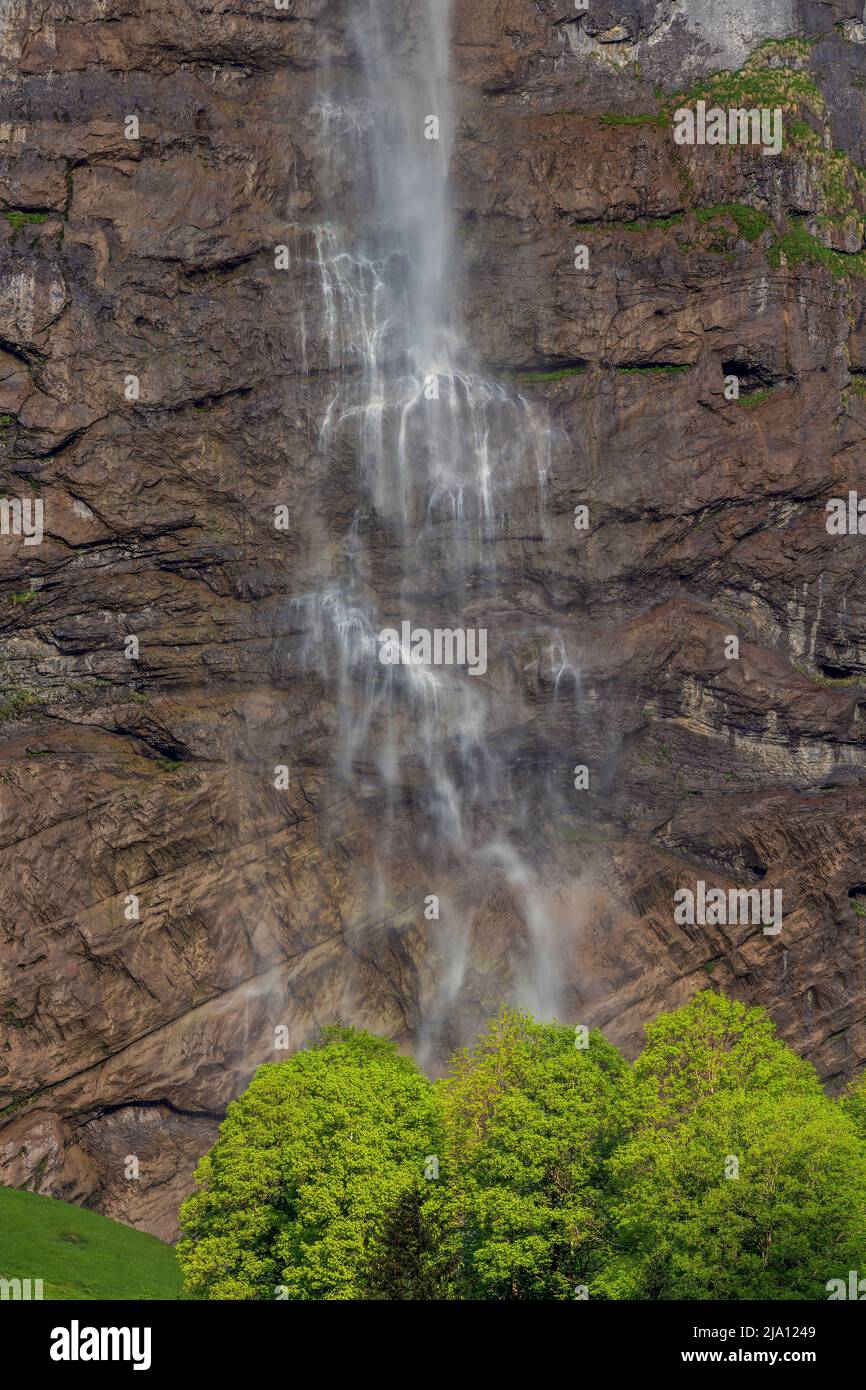 Cascata di Staubbach, Lauterbrunnen, Canton Berna, Svizzera Foto Stock