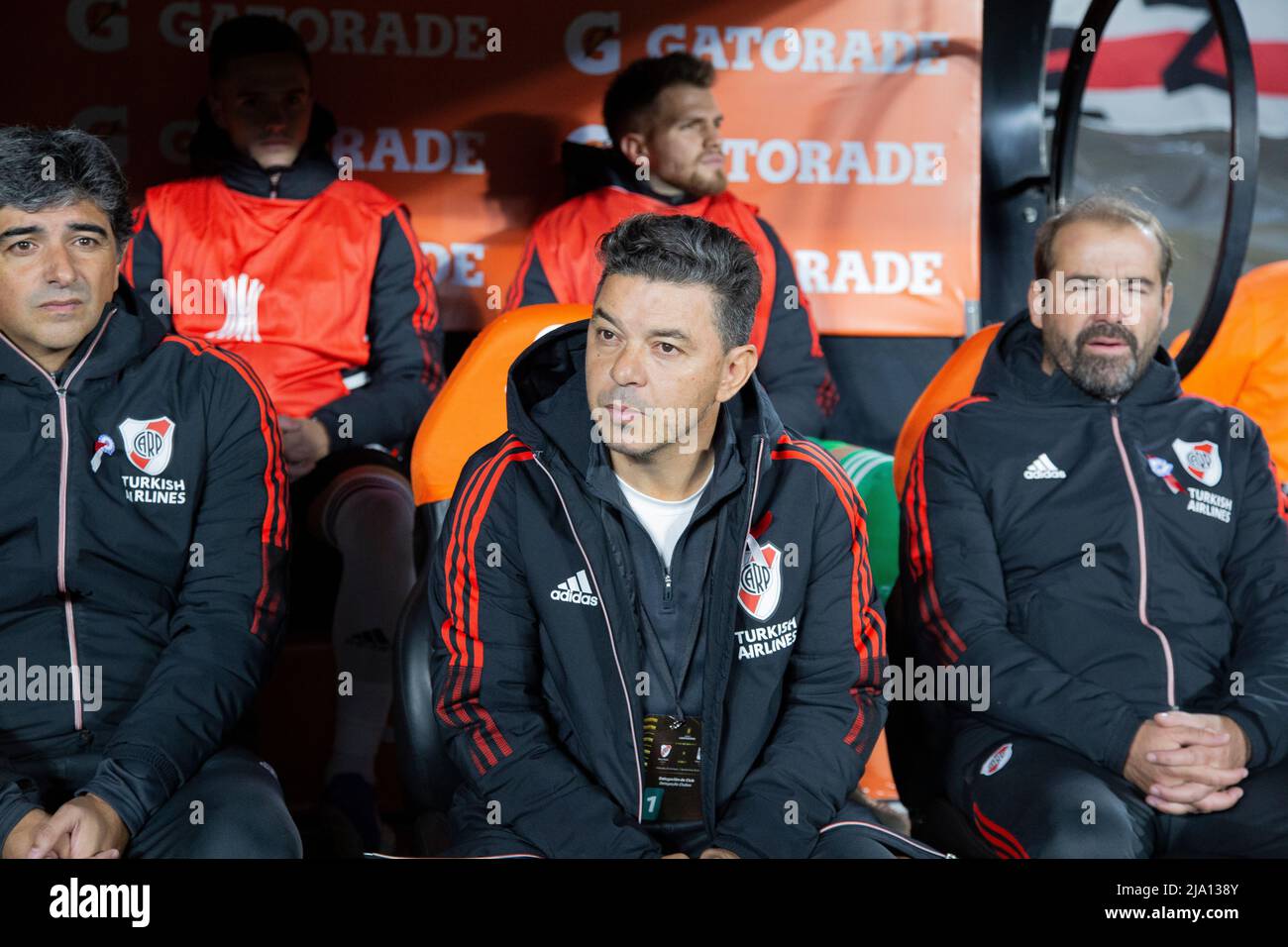 I giocatori di Fotball del River Plate Team Argentina giocano contro Alianza de Lima, per la Libertadores Cup. Foto Stock