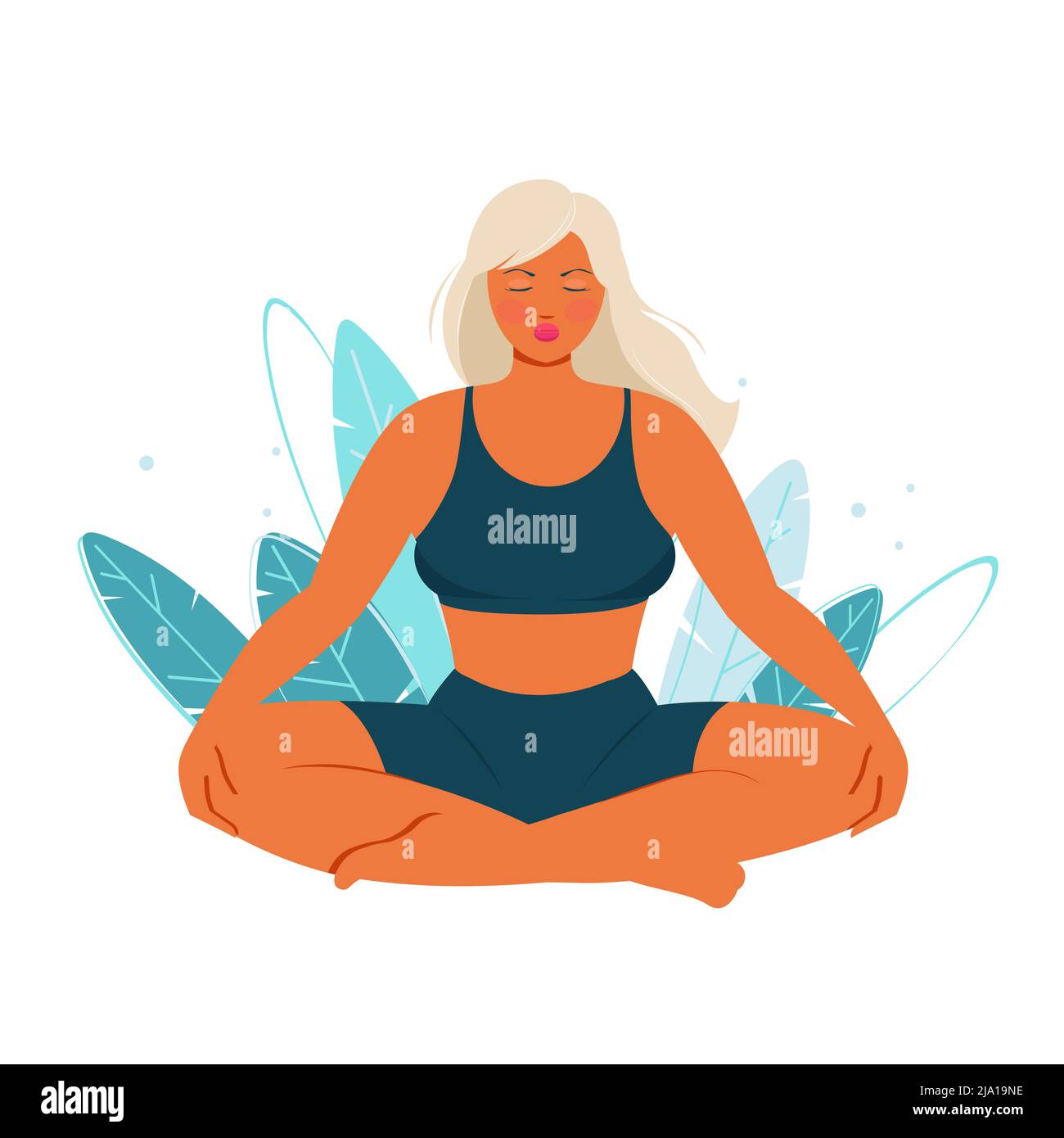 Giovane bella donna meditating in lotus posizione Illustrazione Vettoriale
