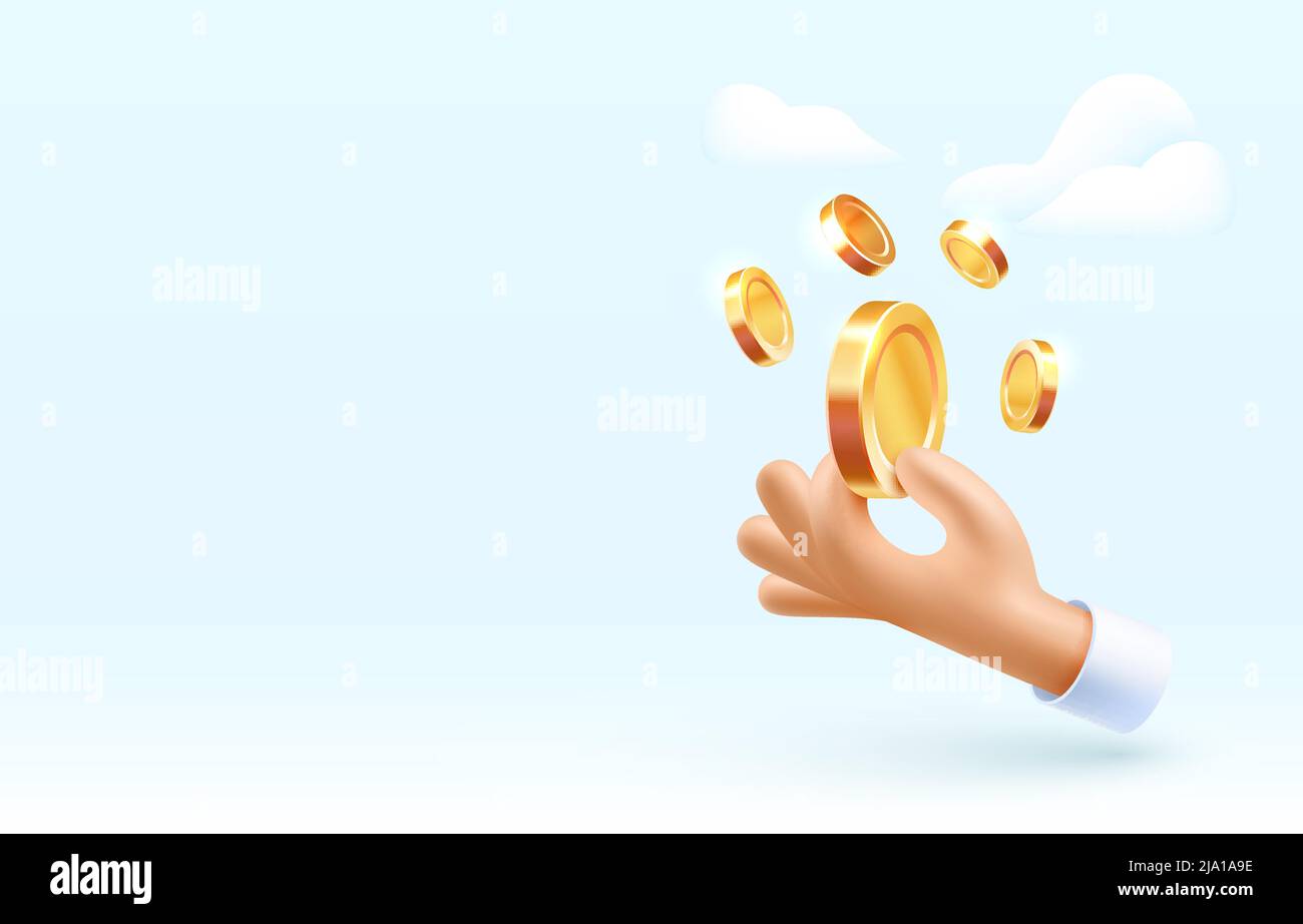 Mano che tiene l'icona di una moneta, messaggio banner. Illustrazione vettoriale Illustrazione Vettoriale