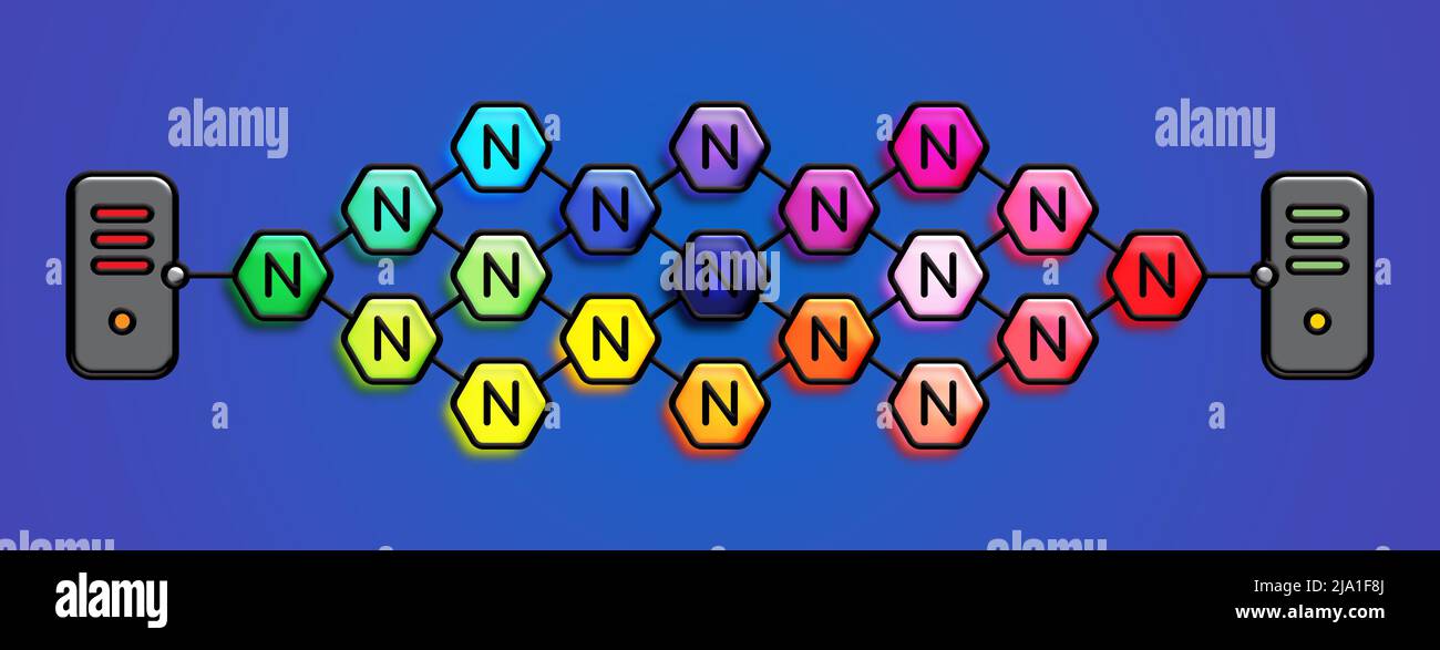 Un'illustrazione di una rete neurale di apprendimento automatico Foto Stock