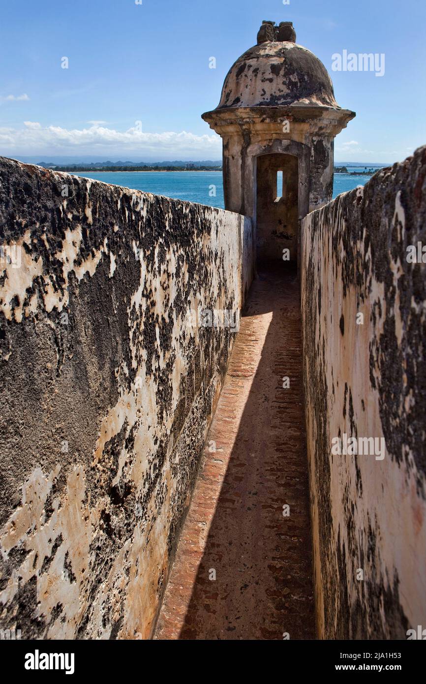 Sentry box El Morro Fort Old San Juan PR V Foto Stock