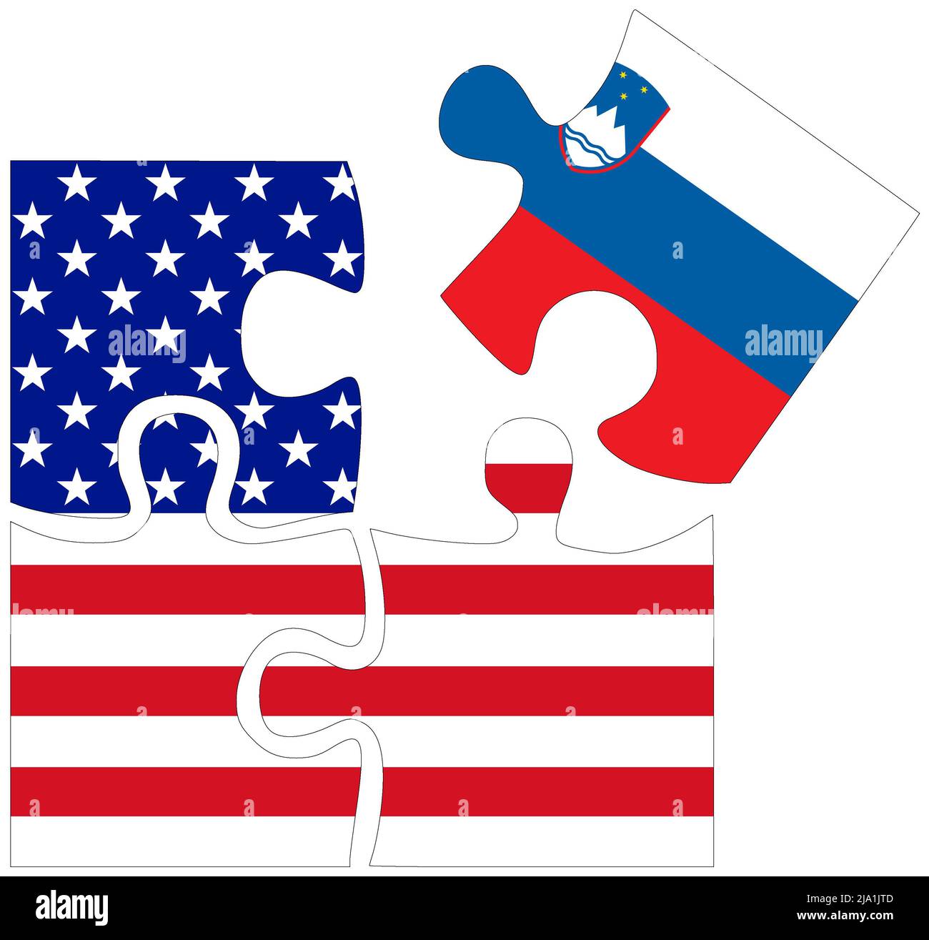 USA - Slovenia : forme rompicapo con bandiere, simbolo di accordo o amicizia Foto Stock