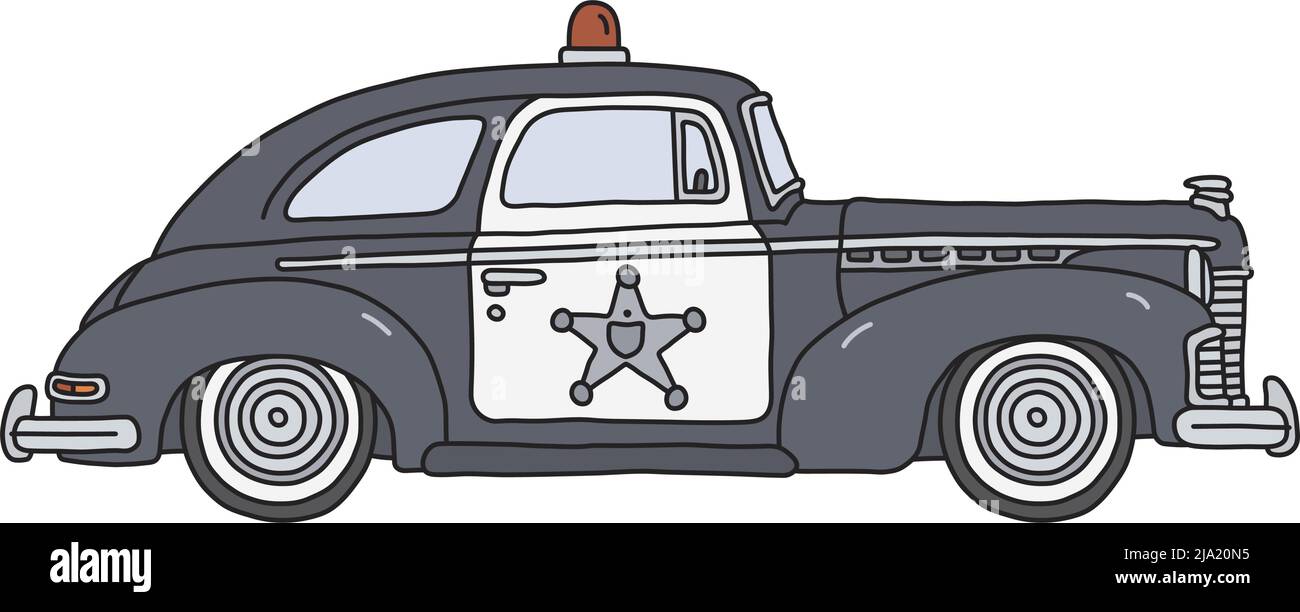 Il disegno a mano vettorizzato di una vecchia auto di polizia nera Illustrazione Vettoriale