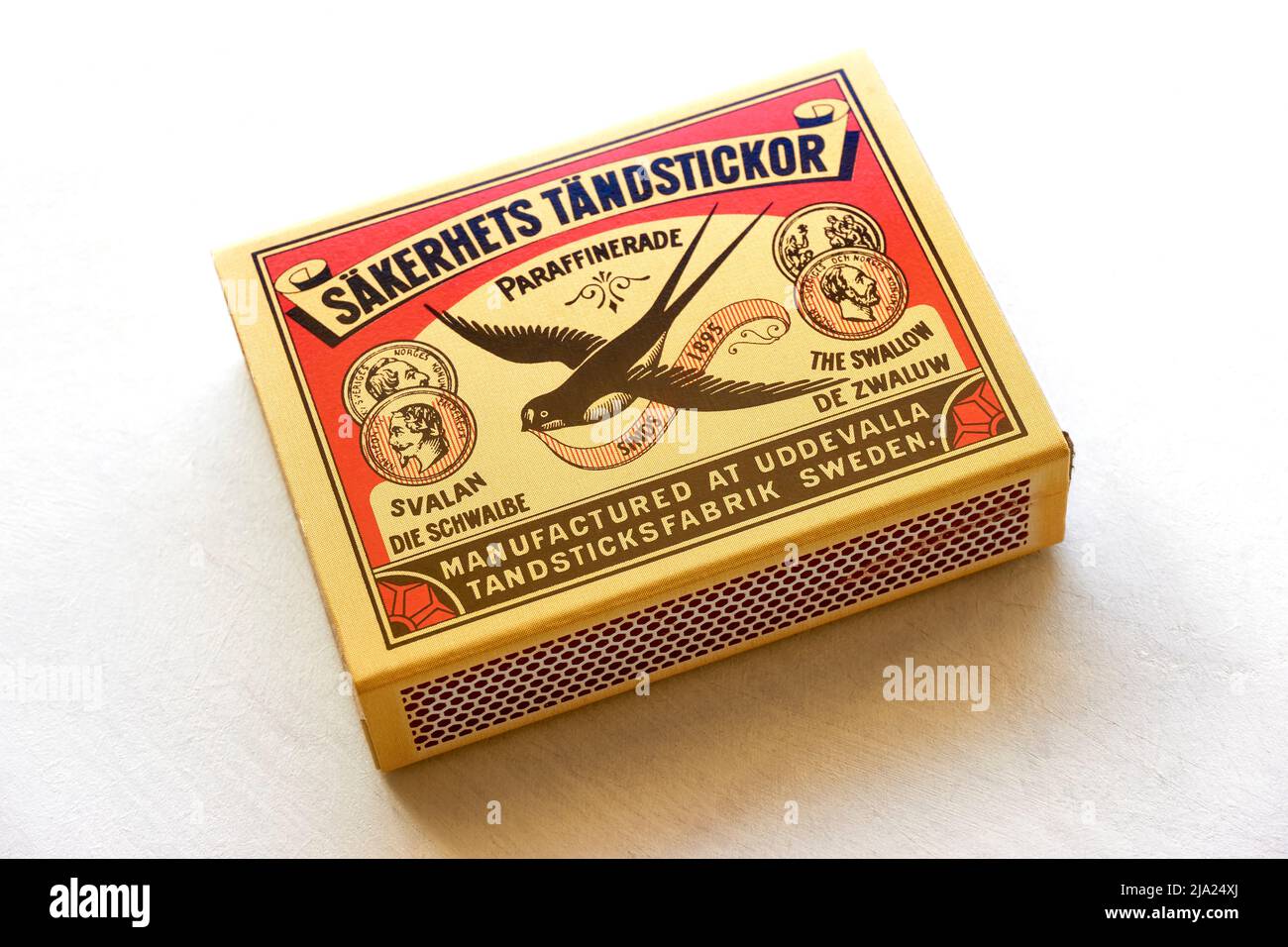 Scatola per fiammifero prodotta dalla Swedish Match Industries AB. Swedish Match è leader mondiale nel settore delle partite da oltre 150 anni. Foto Stock