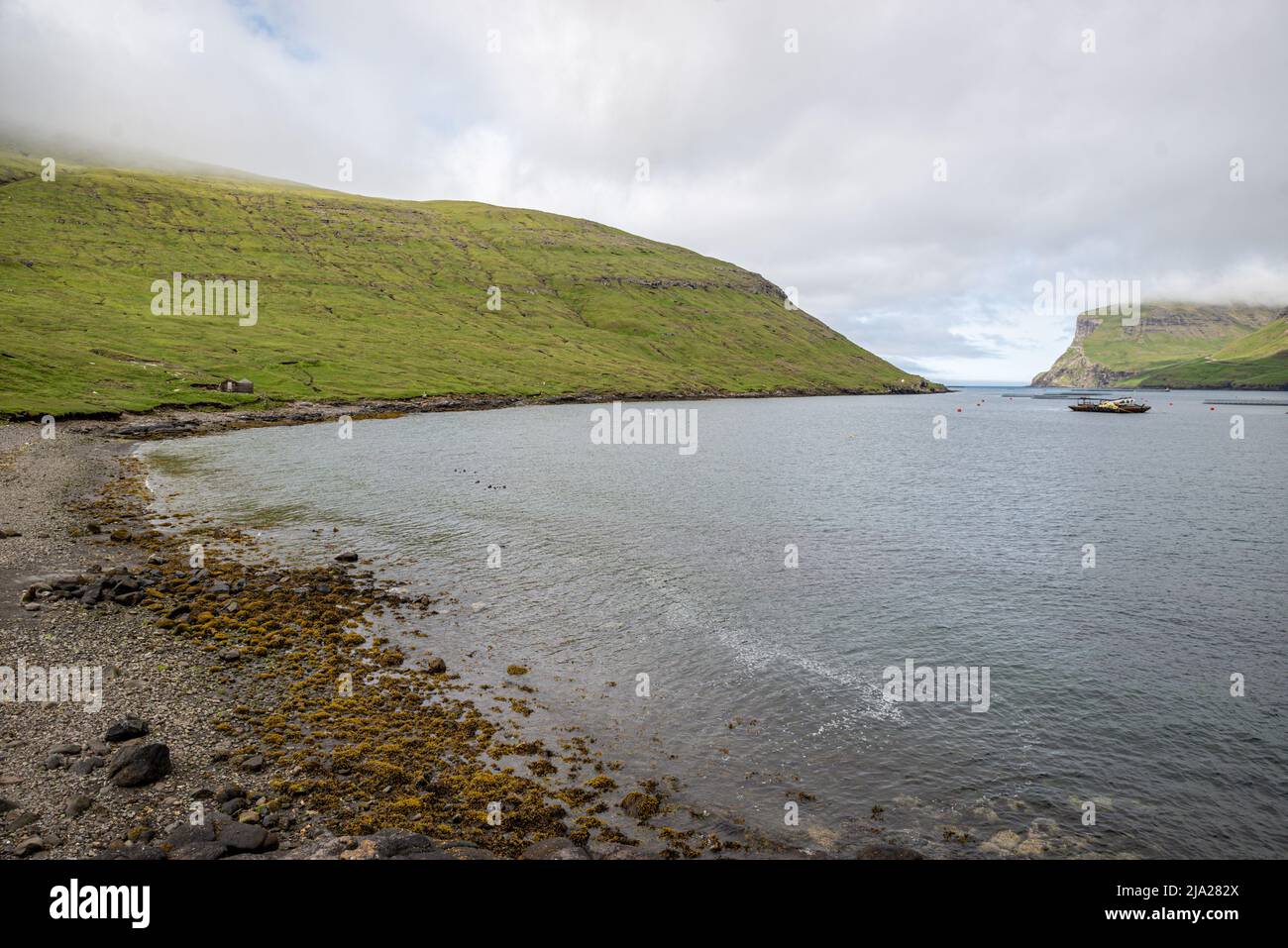 Uno dei beacj sulle isole di Vagar dove solitamente grindadrap ha luogo, Isole di Feroe Foto Stock