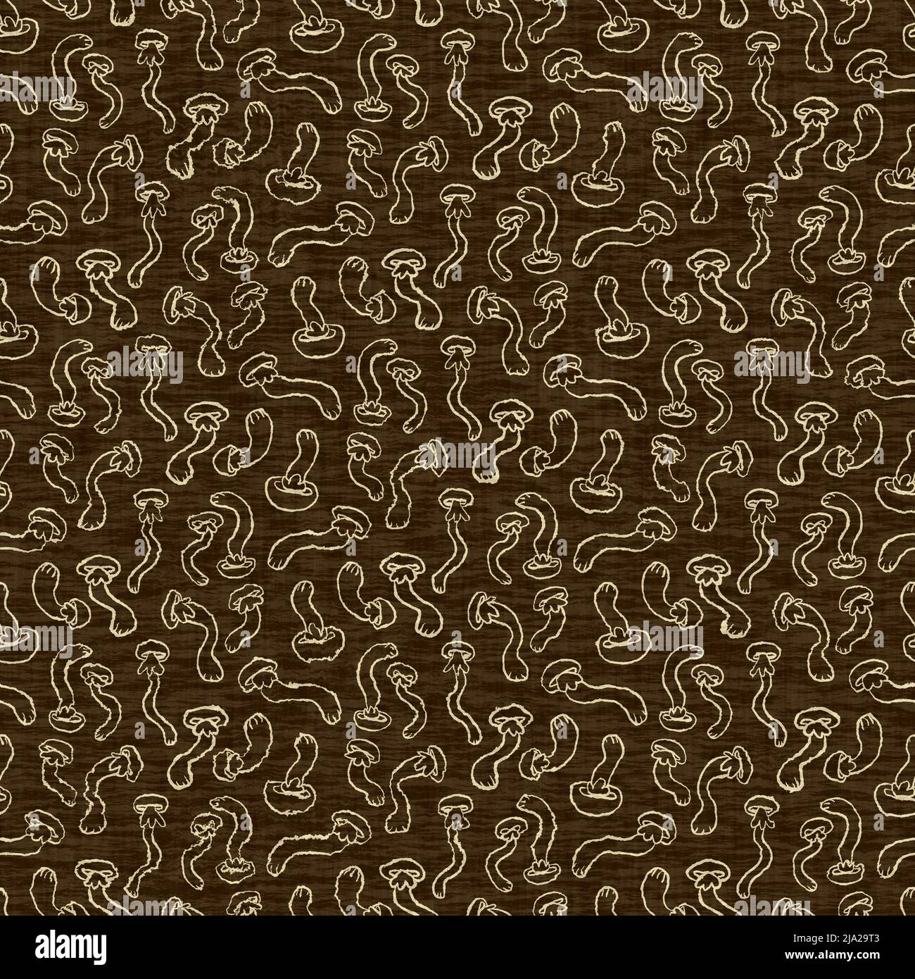 Texture effetto funghi in lino motivo senza cuciture. Foresta di funghi tessuti per arredamento vivaio boschivo. Stampa funghi decorativa per carta da parati bambini. Foto Stock