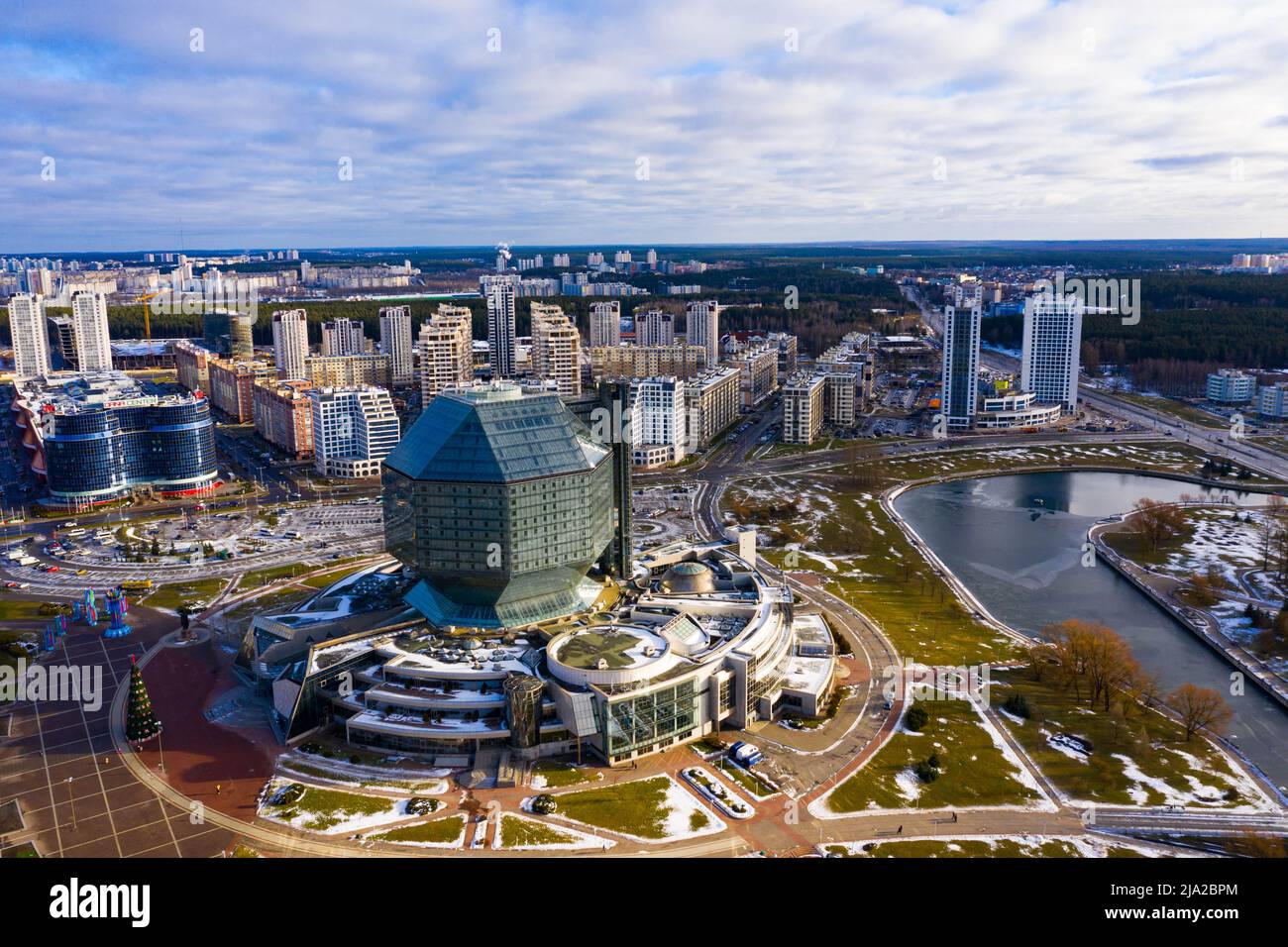 Veduta aerea della Biblioteca Nazionale della Repubblica di Bielorussia Foto Stock