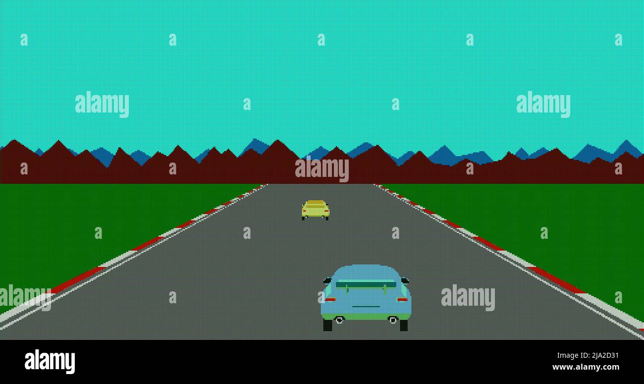 Immagine dello schermo del gioco di immagini con le automobili che corrono sulla strada in movimento Foto Stock